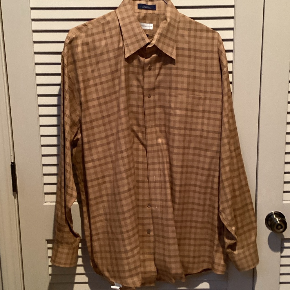 Men's Tan Plaid Button-Down Shirt